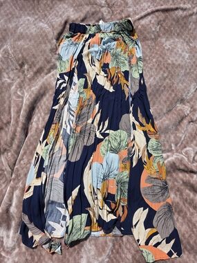 SHEIN Navy Floral Maxi Skirt with Green, Orange & Light Blue Accents
